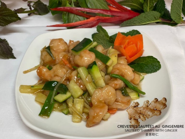 Crevettes sautées au gingembre